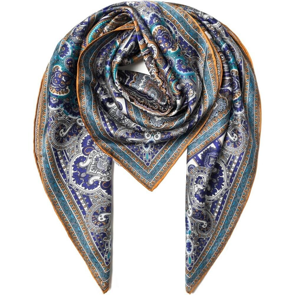 Mulberry Silk Grey-1 Scarf 43 Inch Large Square Shawl Womens Oversized Headband